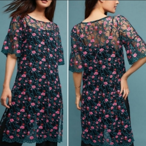Moulinette Soeurs Dresses & Skirts - Moulinette Soeurs sheer mesh floral embroidered dress sz Large NWT Anthropologie